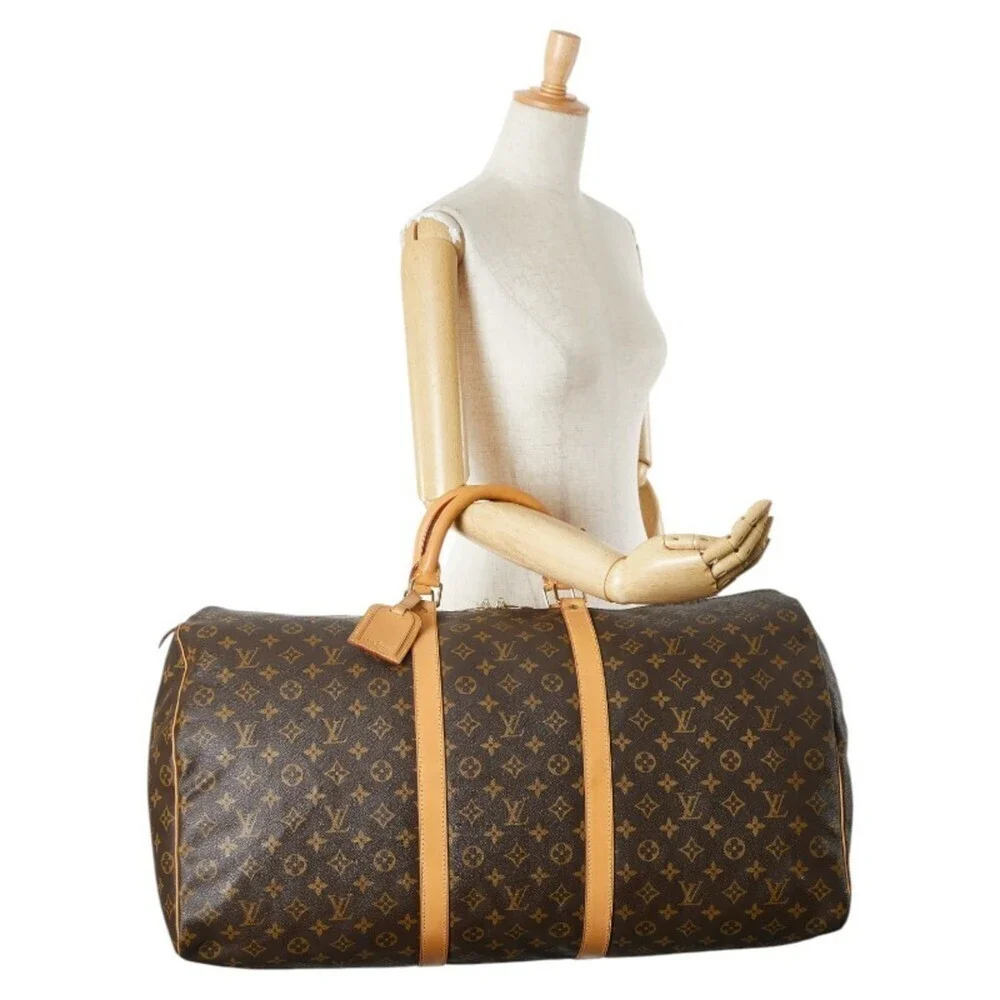 LOUIS VUITTON Brown Monogram Leather Keepall 60 Boston Bag